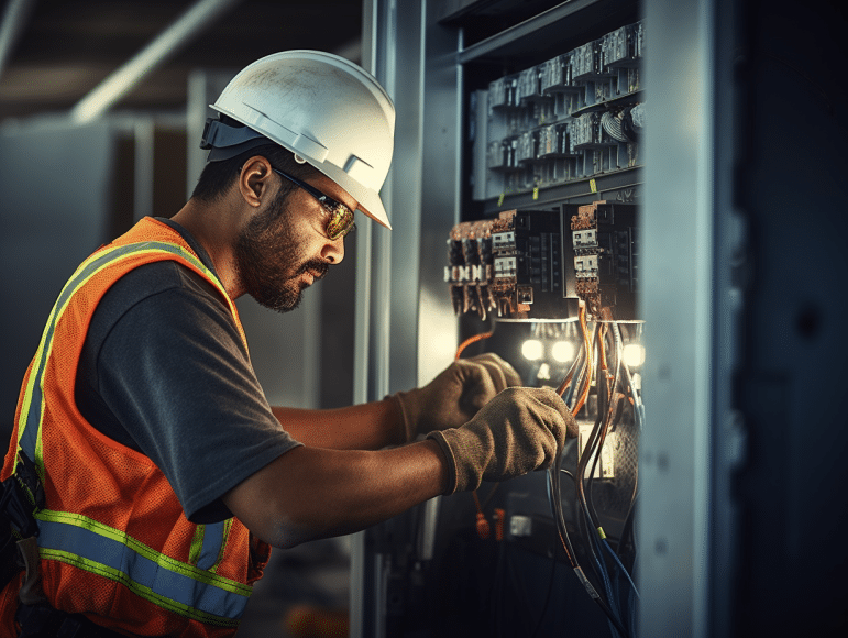 Electrician fixing wiring in a electrical panel